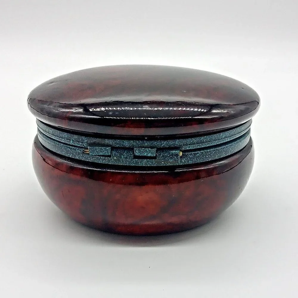 Brown Alabaster Hand-Carved Hinged Trinket Box